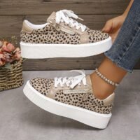 Stylish Leopard Print Lace-Up Sneakers