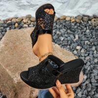 Elegant Lace Wedge Heeled Sandals